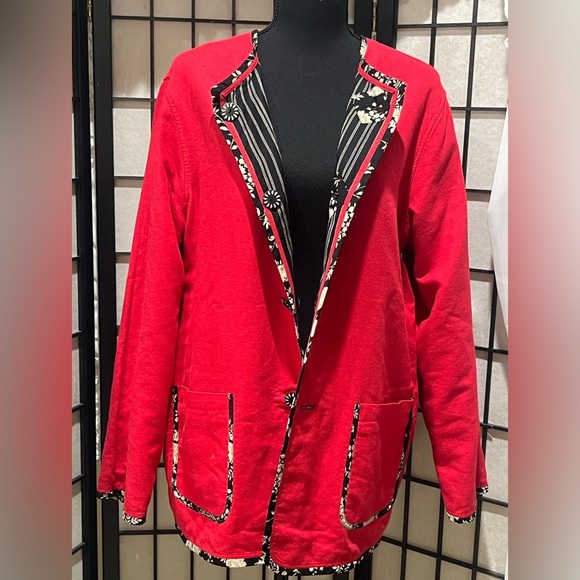 Koos of Course BLACK STRIPE, RED LINEN BLEND REVERSIBLE JACKET WOMEN SIZE M - Picture 8 of 13